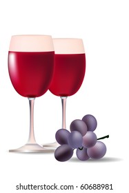 Two vector glasses of red wine