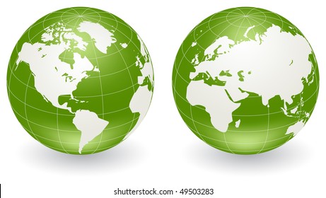 Two vector globes of Earth, isolated on a white