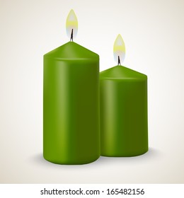 Two vector green fire candles isolated on white background