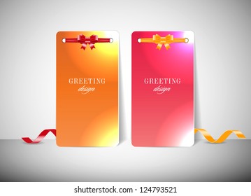 Two vector greeting cards with metallic gloss and silky ribbon bow knots