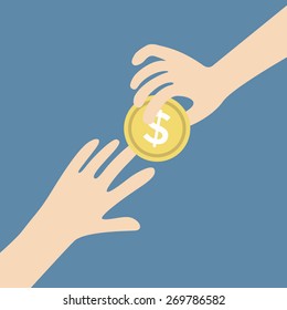 Two vector hands, giving money vector