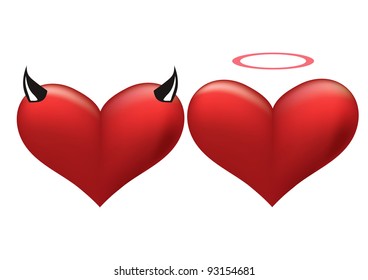 two vector hearts devil and angel