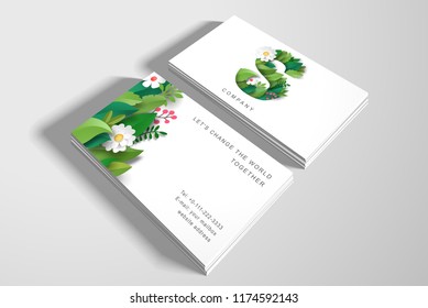 Two vector horizontal business cards. Letter S of leaves and flowers and floral ornament. Paper cut art