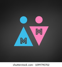 Two Vector Icons with letters. Male and Female Gender Signs. Men and Women. Blue and pink colors. vector illustration isolated on black background