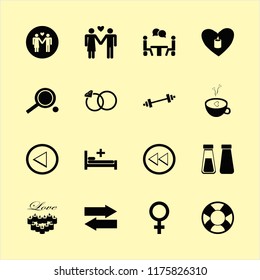 two vector icons set. with candle heart, dumbbell, coffee cup heart and salt pepper shaker in set