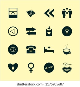 two vector icons set. with candle heart, dumbbell, man woman love and hospital bed in set