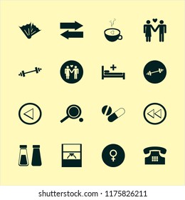 two vector icons set. with salt pepper shaker, coffee cup heart, ping pong and female gender symbol in set