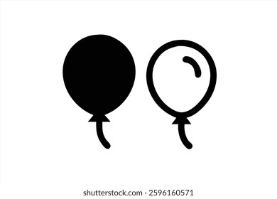 Two vector illustrations of balloons are displayed, one solid black and the other outlined. They are depicted side by side against a plain white background, emphasizing their shapes.