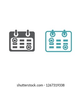 Two vector illustrations of the calendar with the specified dates. Set of vector symbols. Date from beginning to end is specified. Flat design Monohrome
