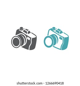 Two vector illustrations of the camera. Set of vector symbols. Professional photoservices. Flat design Monohrome