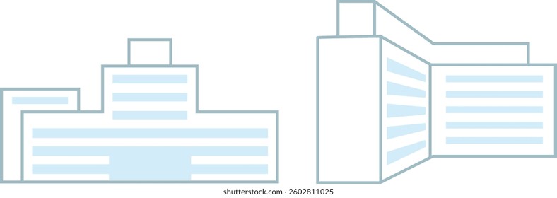 Two vector illustrations of the exterior of a large hospital building