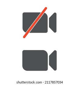 Two vector illustrations of the icon of a turned off camcorder and an on camcorder