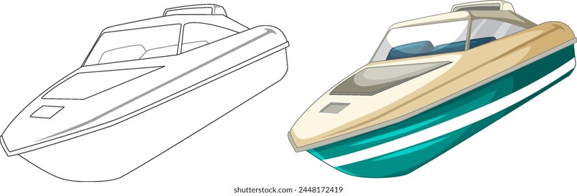 Two vector illustrations of modern speedboats