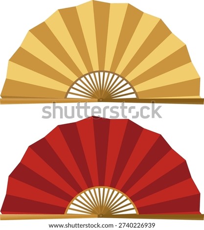 Two vector illustrations of open folding fans isolated on white background with flat design style