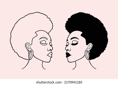 Two vector images of black woman face with short hair.