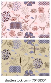 two vector japanese style seamless spring floral patterns