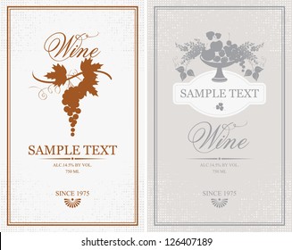 Two Vector Labels For Wine Grapes, Fruits And Lilacs