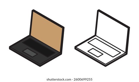 Two Vector Laptop Illustrations, One Colored and One Black and White