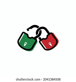 two vector logo padlocks unlock each other. icon templates 
