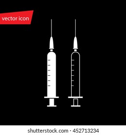 Two vector medical syringes in flat style on black background