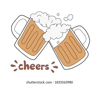 Two vector mugs of beer with cheers