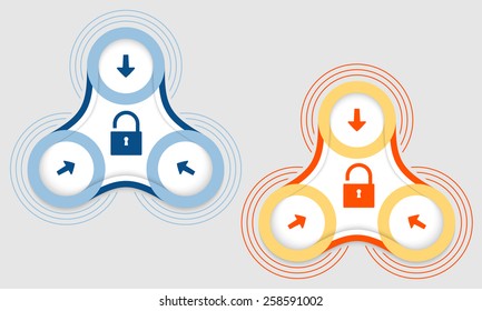 Two vector objects and colored padlock