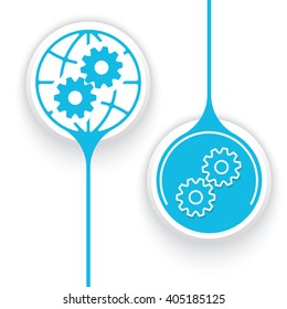 Two vector objects and globe symbol and cogwheels