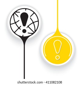 Two vector objects and globe symbol and exclamation mark