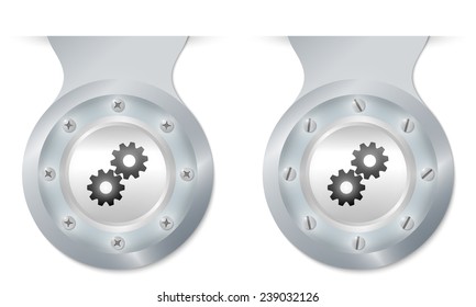 two vector objects with screws and a cogwheels