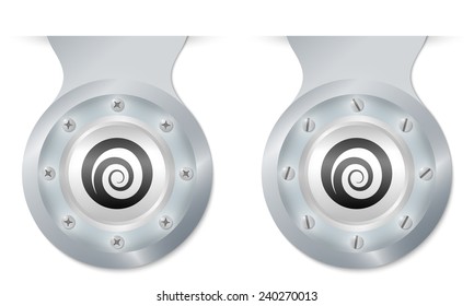 two vector objects with screws and a spiral