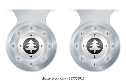 two vector objects with screws and tree symbol