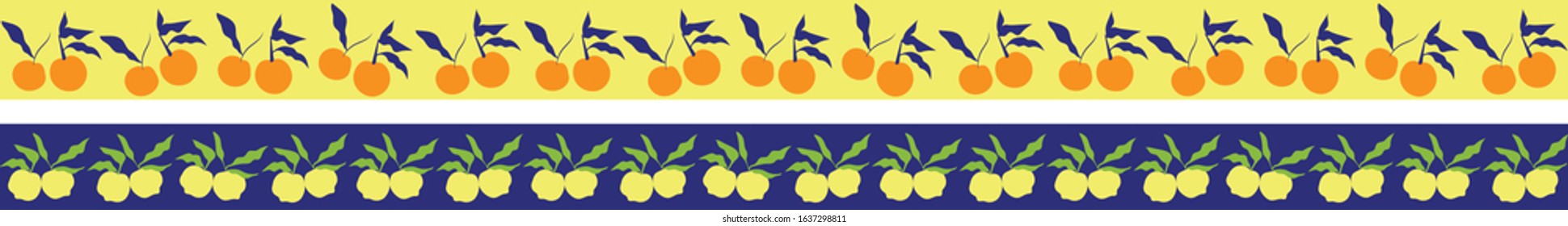 two vector orange and yellow citrus fruits seamlessly repeating borders