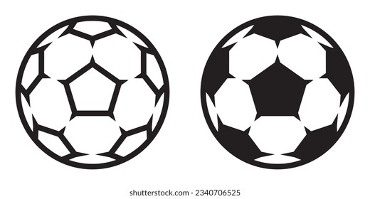 Two vector outline and black soccer balls with spikes on a white background. Football symbols.