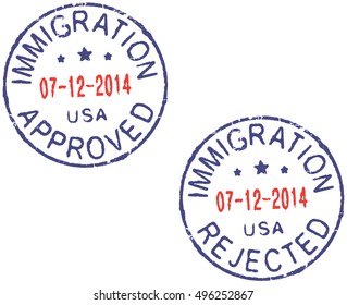 Two vector passport stamps ''Immigration USA-Approved/Rejected''