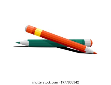 two vector pencils in green and red and a red one on top of a green pencil on a white background