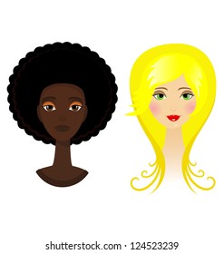Two vector portraits of glamour blonde and afro funky woman