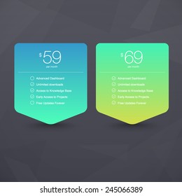 Two Vector Pricing Tables for Web, Presentations and Infographics templates. Vivid illustration on Geometric modern background