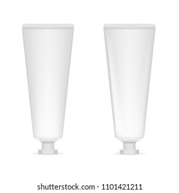 Two vector realistic images (mock-up, layout) of plastic packaging (bottle, tube) for cosmetics: with a matte and glossy surface, 3d. The image was created using the gradient mesh. EPS 10.