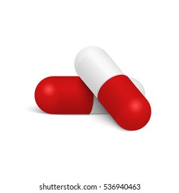 Two vector realistic medical pills isolated on white background.