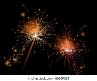 Two vector realistic sparklers at midnight