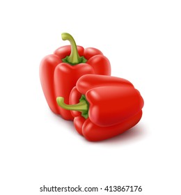 Two Vector Red Sweet Bulgarian Bell Peppers, Paprika Isolated on White Background