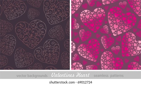 Two vector seamless background with Valentines hearts