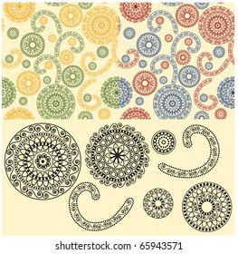 two vector seamless ethnic  pattern in traditional indian style with elements used in black