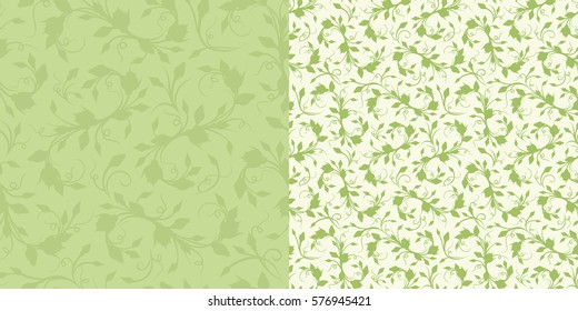 Two vector seamless green floral patterns.