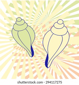 Two vector seashells on the abstract background