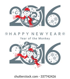 Two vector signs 2016.  Monkey in circle. New Year's design.