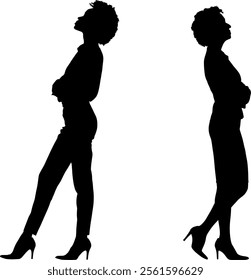 Two vector silhouettes bodies of women with their backs to each other - conflict and different interests and opinions