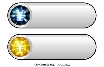 two vector silver buttons with yen symbol