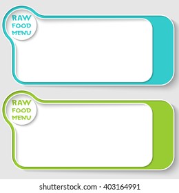 Two vector text boxes for your text and raw food icon