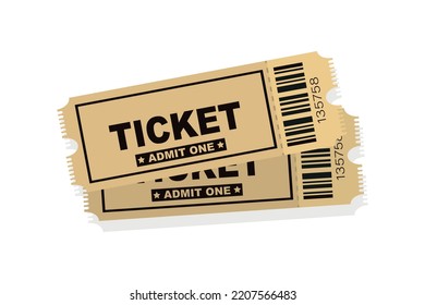 Two vector ticket isolated isolated on white background. Template of Ticket card. Ticket for entrance to the event. Vector tickets templates on concert, cinema, theater, play, party, festival